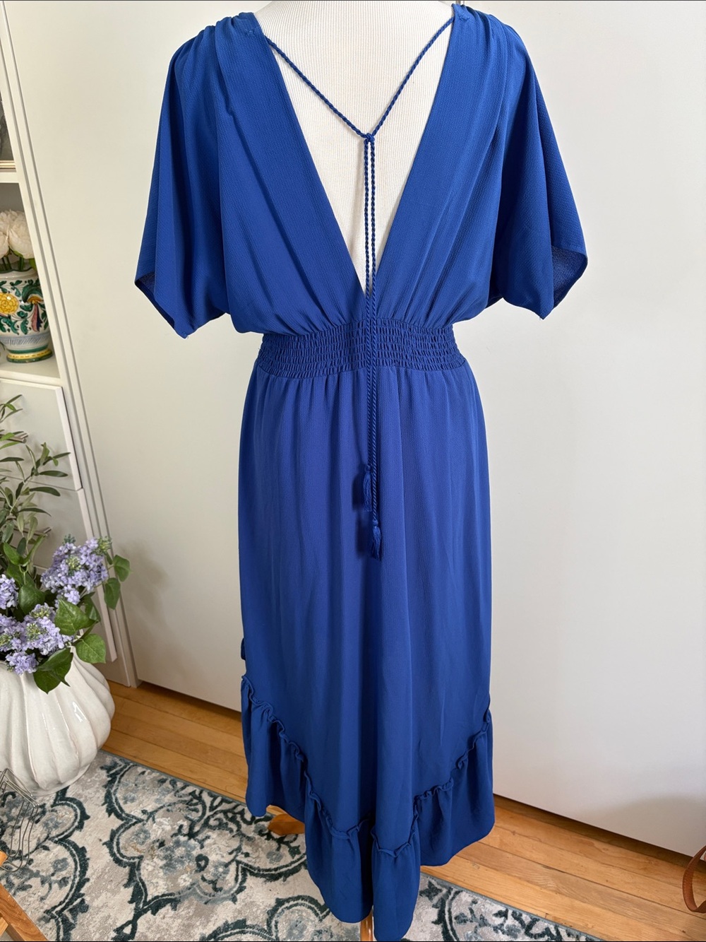 Flying Tomato Royal Blue High-Low V-Neck Puff Sleeve Dress L - Picture 4 of 4
